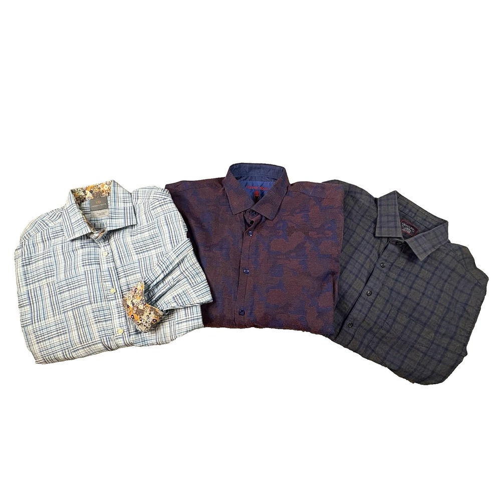 MIXED LOT OF 3 Men's L Thomas Dean/Untuckit/Visconti Black LS Button Up SEE DESC